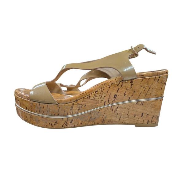 Donald  Pliner Patent Leather Platform Wedge Heel Sandals Slingback Sand Pearl 9 - Picture 5 of 9